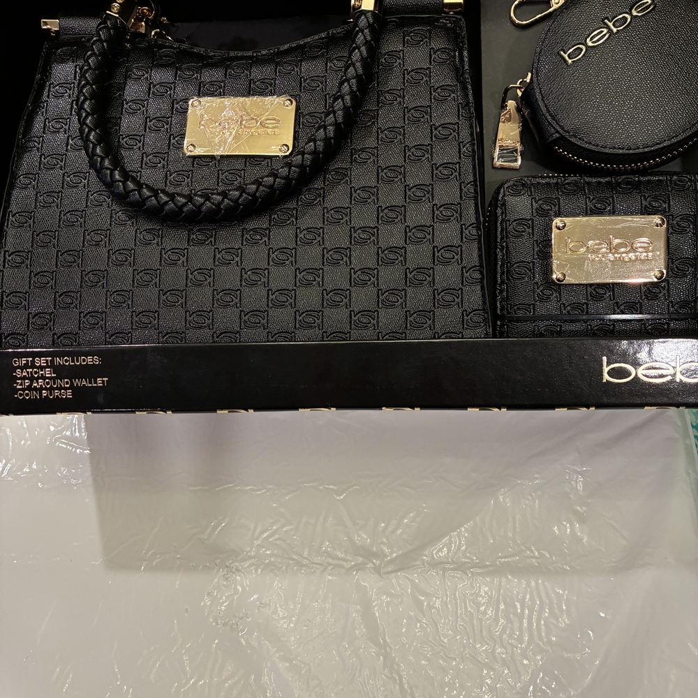 Bebe Black and Gold Satchel Set